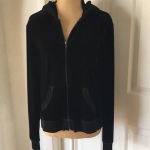 Hooded Black Velvet JACKET Front Zipper size L